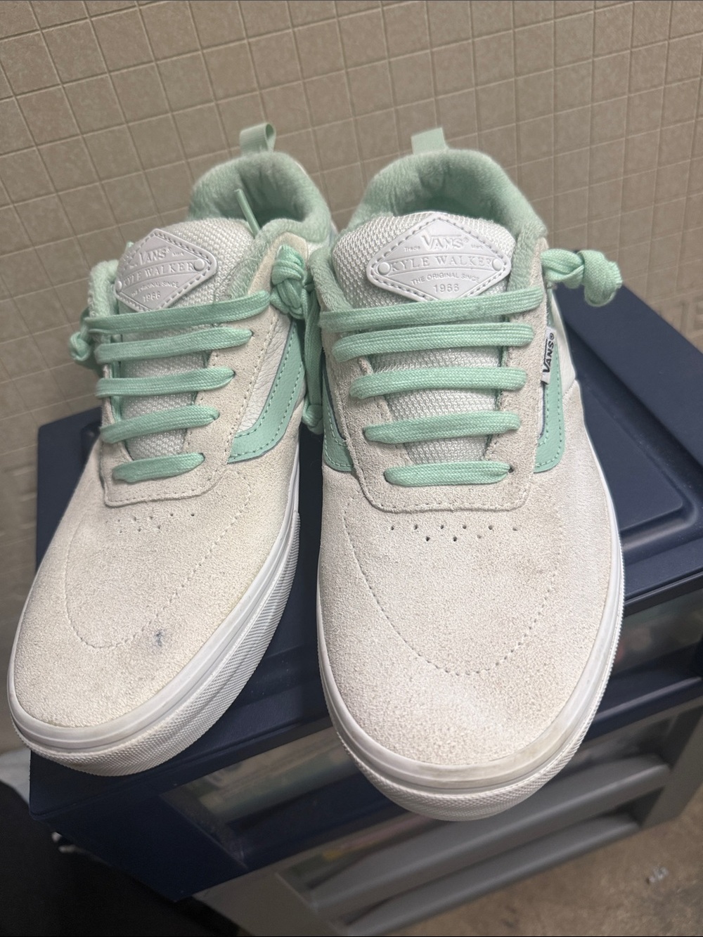 Vans Suede Low-Top Sneakers in Mint Green & Off-White